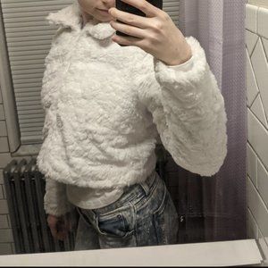 White faux fur coat